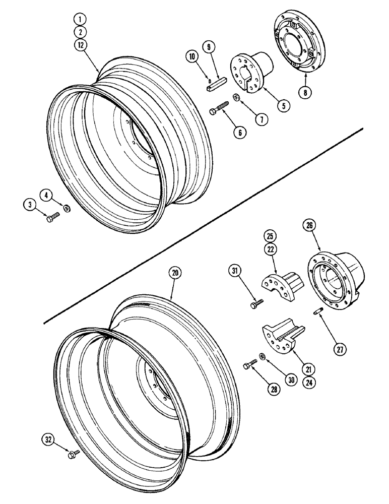 Схема запчастей Case IH 2096 - (6-214) - STEEL DUAL REAR WHEELS, WITH 38 INCH (965 MM) AND 42 INCH (1067 MM) RIMS (06) - POWER TRAIN