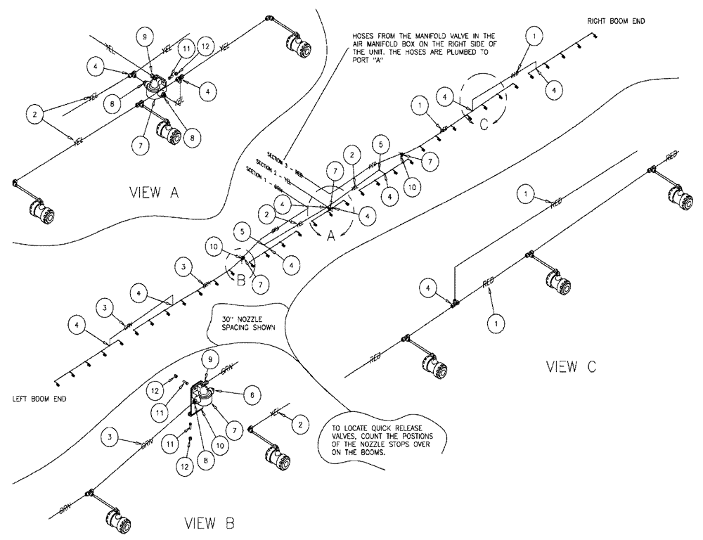 Схема запчастей Case IH FLX610 - (03-017) - 3-SECTION 60/85 BOOM GROUP, PNEUMATIC COMPONENTS 30/60" SPACING (09) - BOOMS