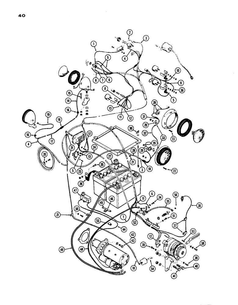 Схема запчастей Case IH 1200 - (040) - ELECTRICAL WIRING AND HARDWARE, (451) DIESEL ENGINE, USED PRIOR TO TRACTOR SERIAL NUMBER 9800221 (04) - ELECTRICAL SYSTEMS