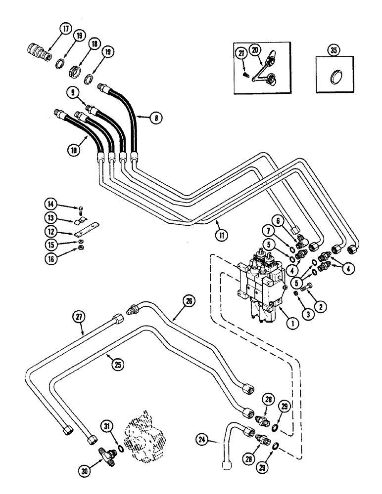 Схема запчастей Case IH 2290 - (8-402) - REMOTE HYDRAULICS, VALVE, HOSES AND COUPLINGS, 2 CIRCUIT SYSTEM (08) - HYDRAULICS