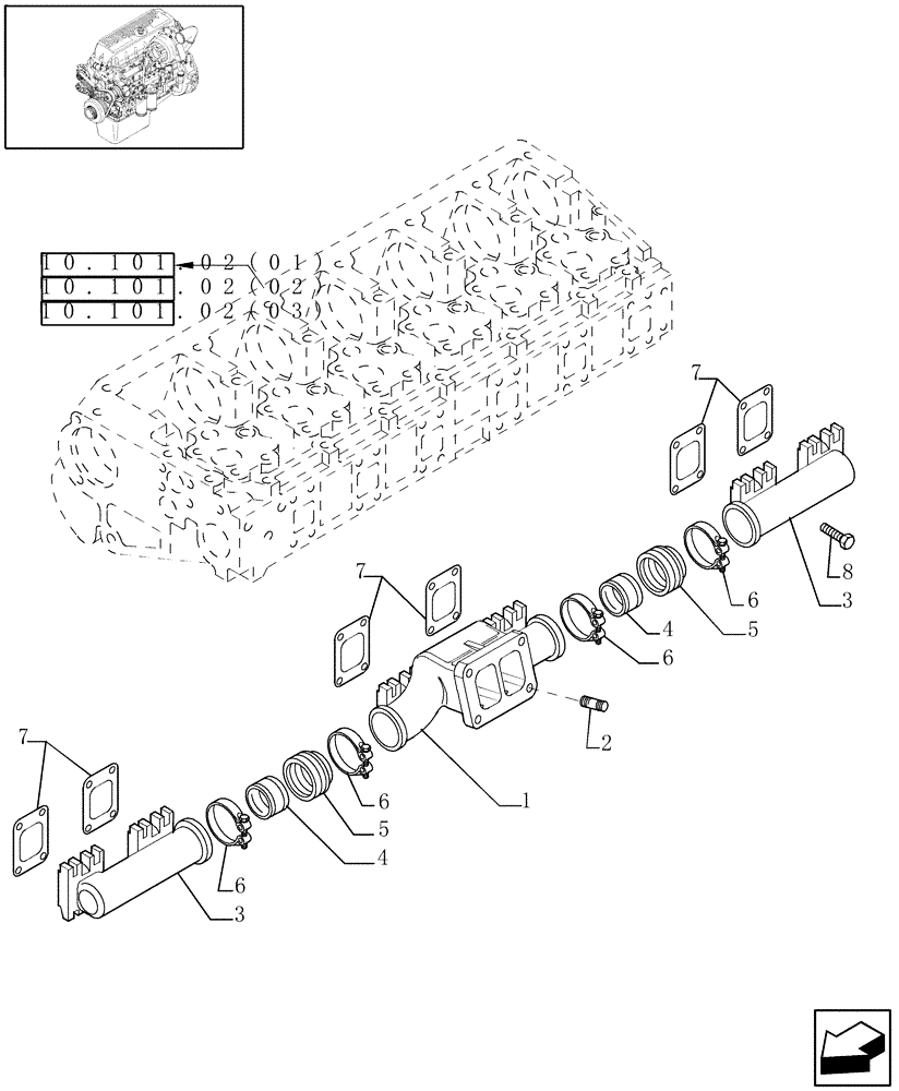 Схема запчастей Case IH 7010 - (10.254.10[02]) - EXHAUST MANIFOLD - 8010 (10) - ENGINE