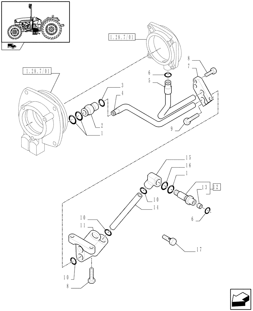 Схема запчастей Case IH FARMALL 65C - (1.27.3/04[02]) - POWER SHUTTLE - PIPES AND MANIFOLDS (03) - TRANSMISSION