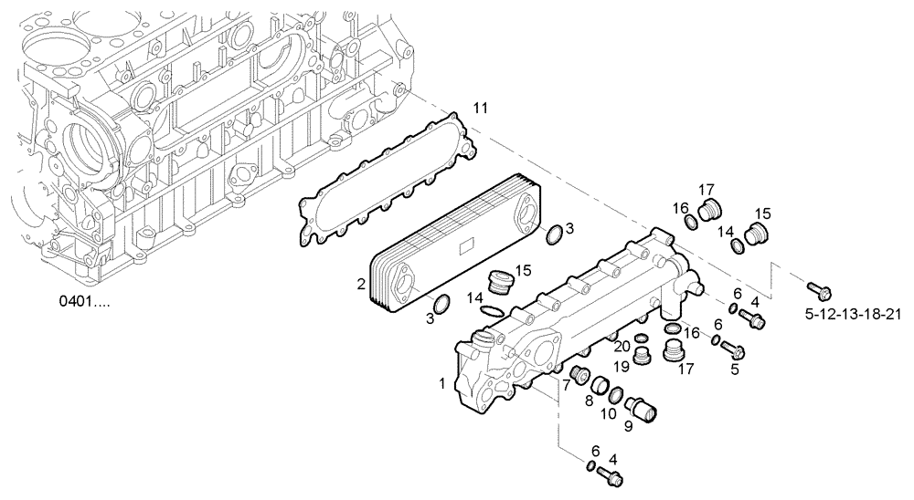 Схема запчастей Case IH F3BE0684E B003 - (3150.005) - OIL - WATER HEAT EXCHANGER 