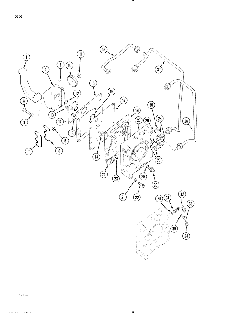 Схема запчастей Case IH 695 - (8-08) - HYDRAULIC POWER SUPPLY, MULTIPLE CONTROL VALVE AND TUBES, WITHOUT CAB (08) - HYDRAULICS