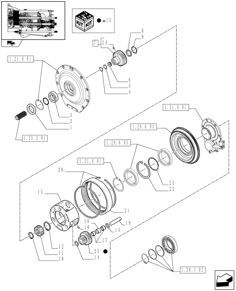 Схема запчастей Case IH PUMA 225 - (1.28.1[01A]) - TRANSMISSION 40KPH - PLANETARY DRIVE - D6784 (03) - TRANSMISSION