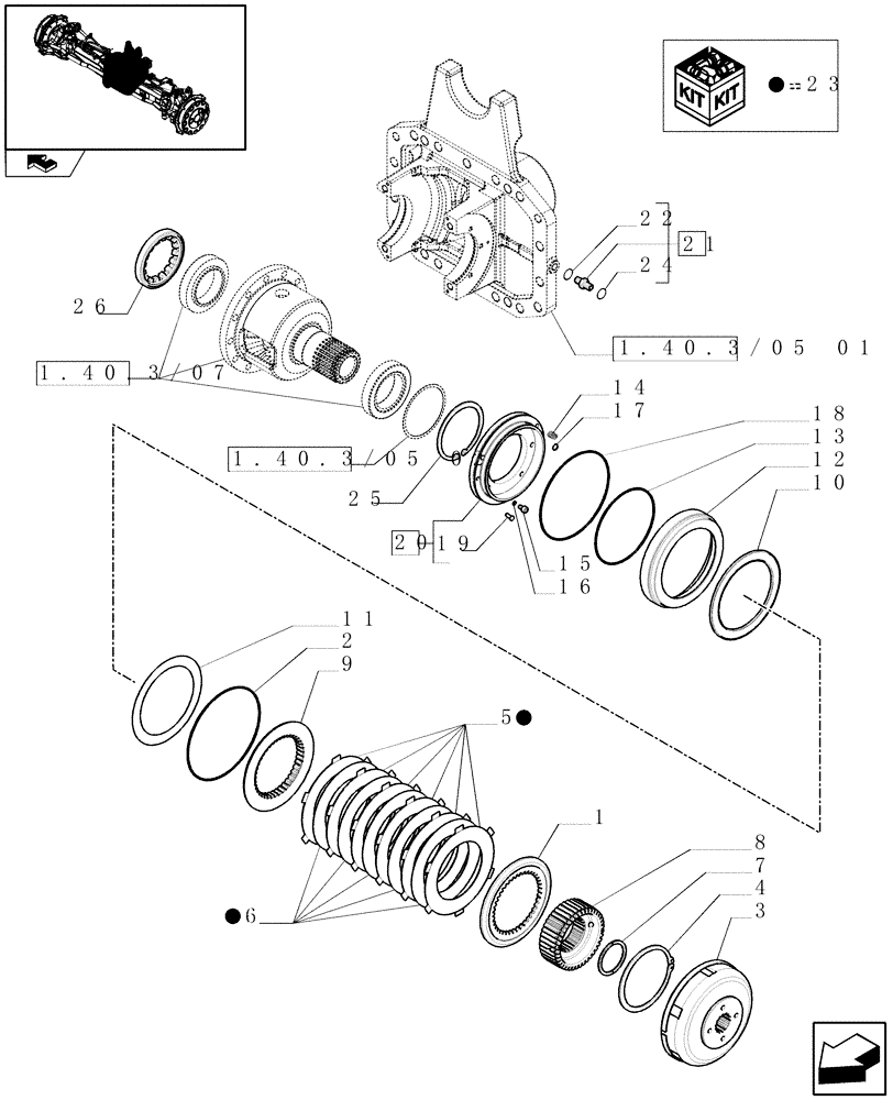 Схема запчастей Case IH PUMA 180 - (1.40.3/09) - (VAR.212) FRONT AXLE WITH ACTIVE SUSPENSIONS AND BRAKES - HYDRAULIC DIFFERENTIAL LOCK (04) - FRONT AXLE & STEERING