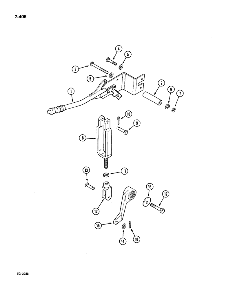 Схема запчастей Case IH 585 - (7-406) - PARK BRAKE LINKAGE, WITHOUT CAB, P.I.N. 18001 AND AFTER (07) - BRAKES