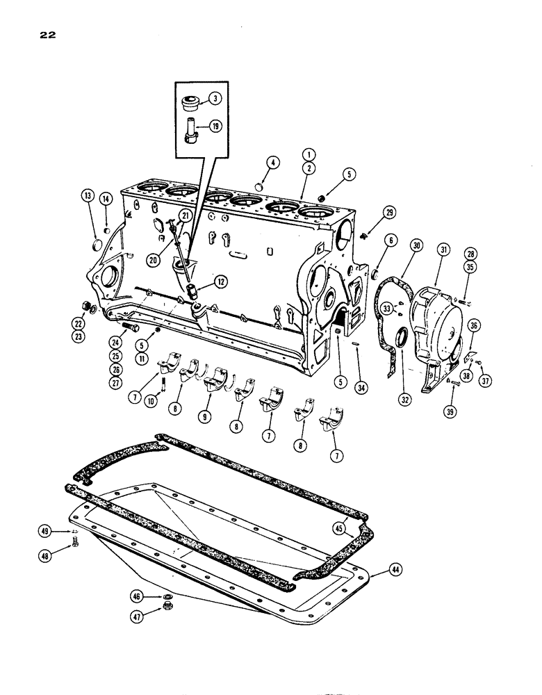 Схема запчастей Case IH 1200 - (022) - CYLINDER BLOCK ASSEMBLY, (451) DIESEL ENGINE (02) - ENGINE