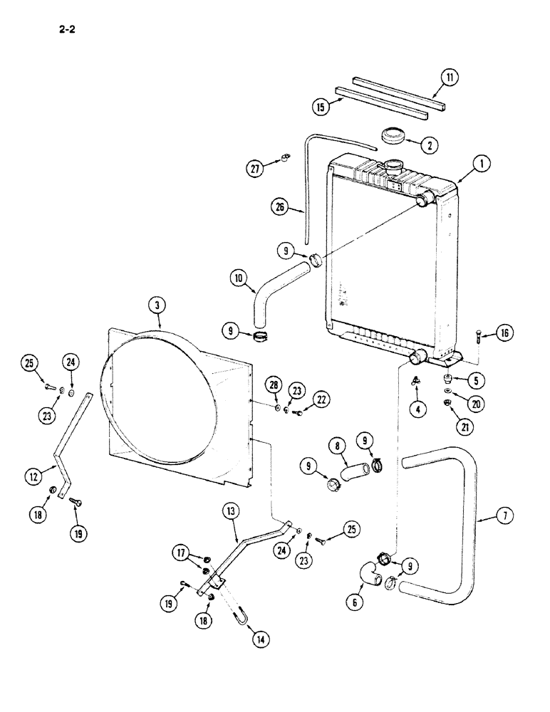 Схема запчастей Case IH 1620 - (2-002) - RADIATOR AND ATTACHING PARTS (01) - ENGINE