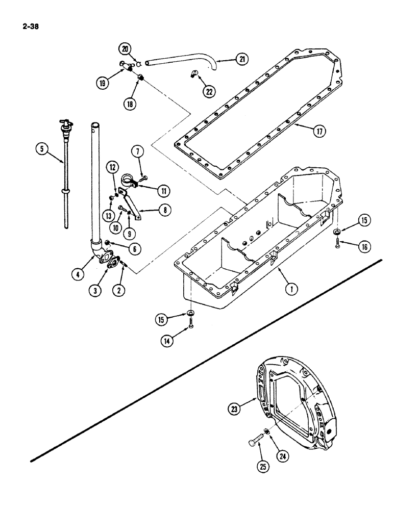 Схема запчастей Case IH 1620 - (2-038) - OIL PAN AND FILLER TUBE, D358 DIESEL ENGINE, FLYWHEEL HOUSING (01) - ENGINE