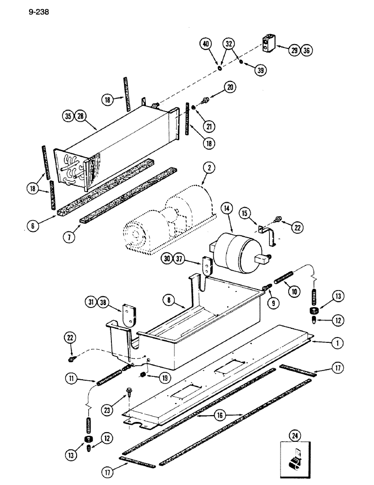 Схема запчастей Case IH 1620 - (9-238) - EVAPORATOR-HEATER CORE, AND BLOWER MOUNTING (10) - CAB & AIR CONDITIONING