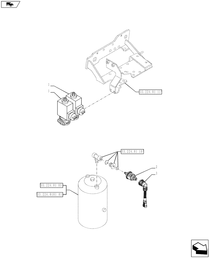 Схема запчастей Case IH PUMA 200 - (33.224.01[15]) - PNEUMATIC TRAILER BRAKE - SENSOR AND CONTROL VALVES (VAR.729385-743170 / 743623; VAR.743171-728385 / 743624; VAR.743169-720178 / 743625) (33) - BRAKES & CONTROLS