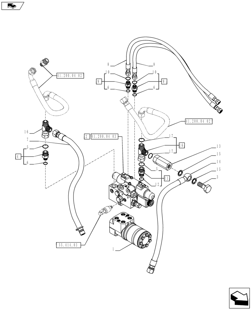 Схема запчастей Case IH PUMA 215 - (41.200.04[01]) - AUTO GUIDANCE SYSTEM READY FOR ARM REST MOUNTED SCREEN - VALVES AND PIPES (VAR.743348 / 743610; VAR.728190) (41) - STEERING