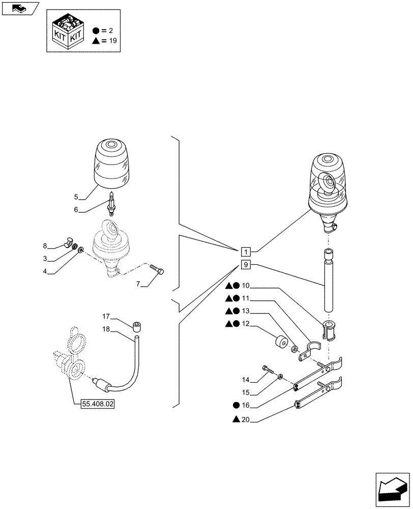 Схема запчастей Case IH PUMA 200 - (55.408.0202) - LH SIDE REAR BEACON - BEACON (VAR.729009) (55) - ELECTRICAL SYSTEMS