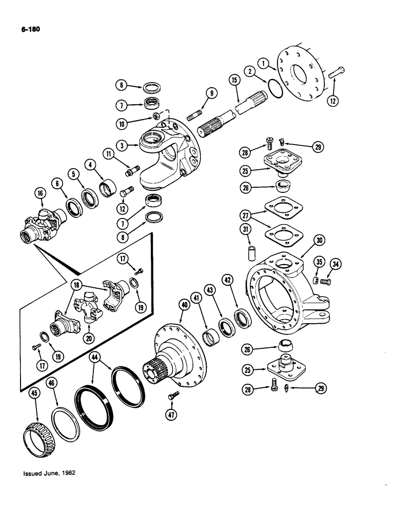 Схема запчастей Case IH 4490 - (6-180) - FRONT AXLE AND DIFFERENTIAL ASSEMBLY, RIGHT HAND TRUNNION AND SPINDLE (06) - POWER TRAIN