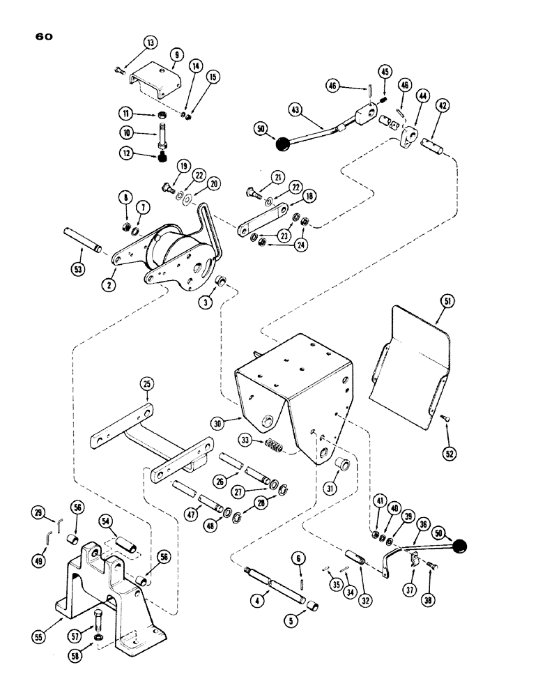 Схема запчастей Case IH 1200 - (060) - SEAT SUSPENSION, WITH FLANGED BUSHINGS, 1ST USED TRACTOR SERIAL NUMBER 8339332 (09) - CHASSIS