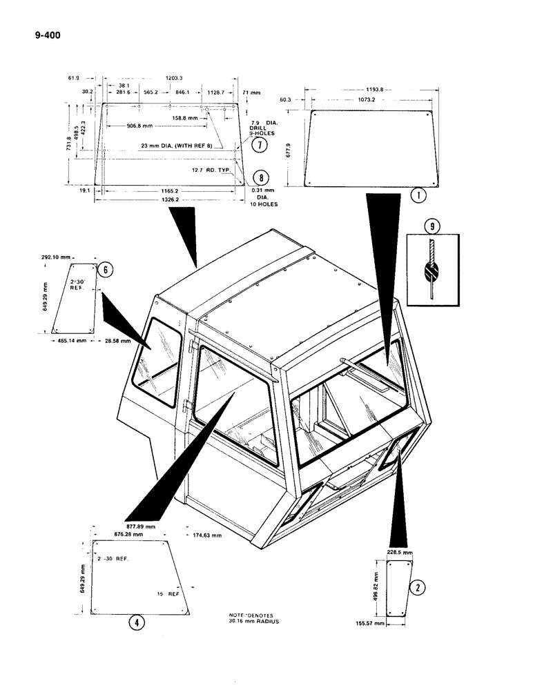 Схема запчастей Case IH 4490 - (9-400) - CAB, GLASS, METRIC VALUE (09) - CHASSIS/ATTACHMENTS