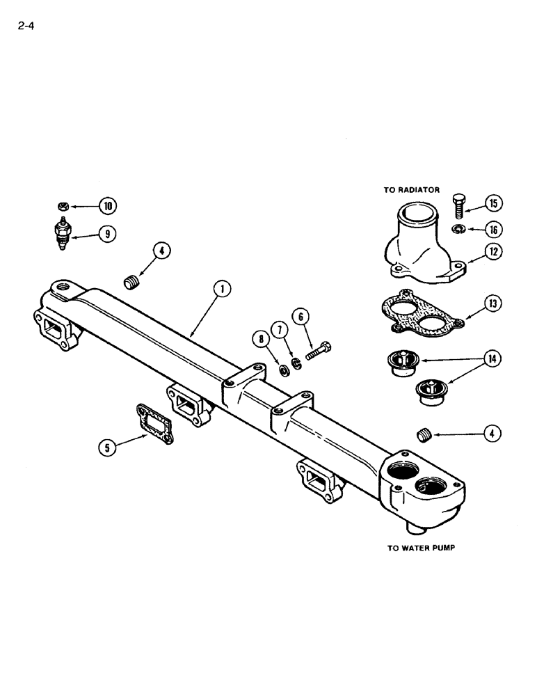 Схема запчастей Case IH 3594 - (2-004) - WATER MANIFOLD AND THERMOSTAT, 504BDT DIESEL ENGINE (02) - ENGINE