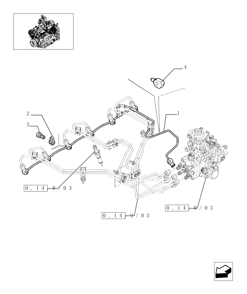 Схема запчастей Case IH MAXXUM 140 - (0.20.4/02) - INJECTION EQUIPMENT - PIPING (STD + VAR.330003-332115-332116) (01) - ENGINE