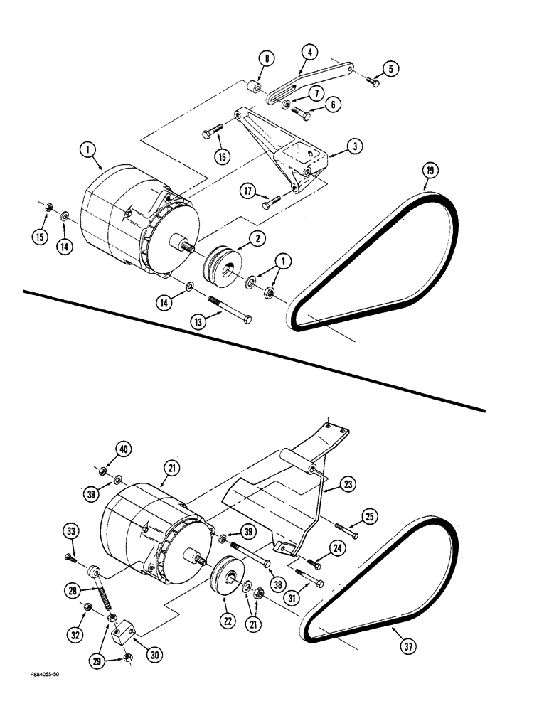 Схема запчастей Case IH STEIGER - (4-38) - ALTERNATOR MOUNTING, 855 ENGINE (04) - ELECTRICAL SYSTEMS