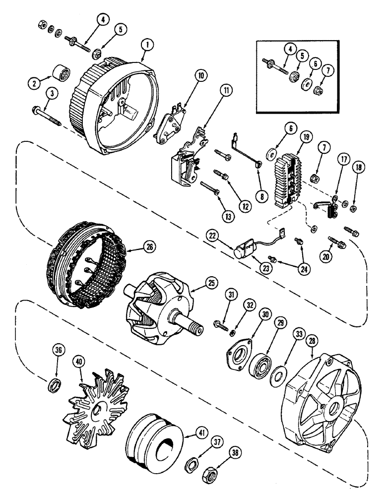 Схема запчастей Case IH 2290 - (4-146) - ALTERNATOR ASSEMBLY, 72 AMPERES, USES U.S. STANDARD HARDWARE (04) - ELECTRICAL SYSTEMS