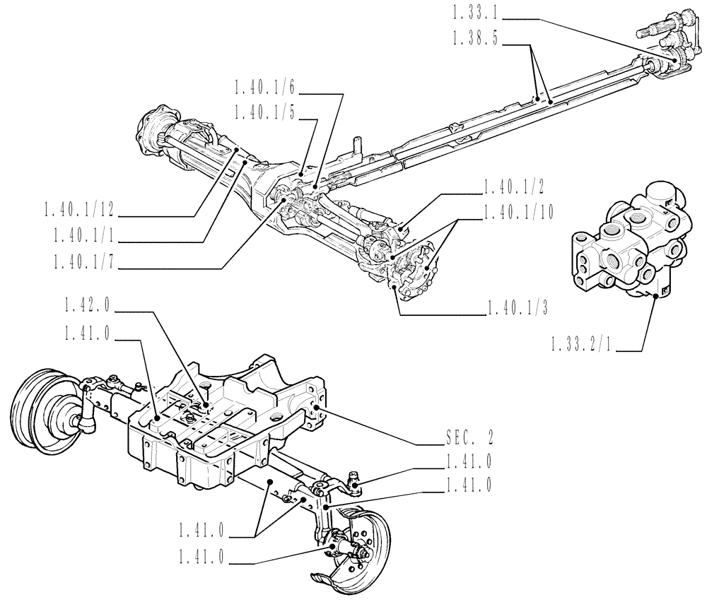 Схема запчастей Case IH JX1060C - (1.32.9) - SEC. 04 - FRONT AXLE (04) - FRONT AXLE & STEERING