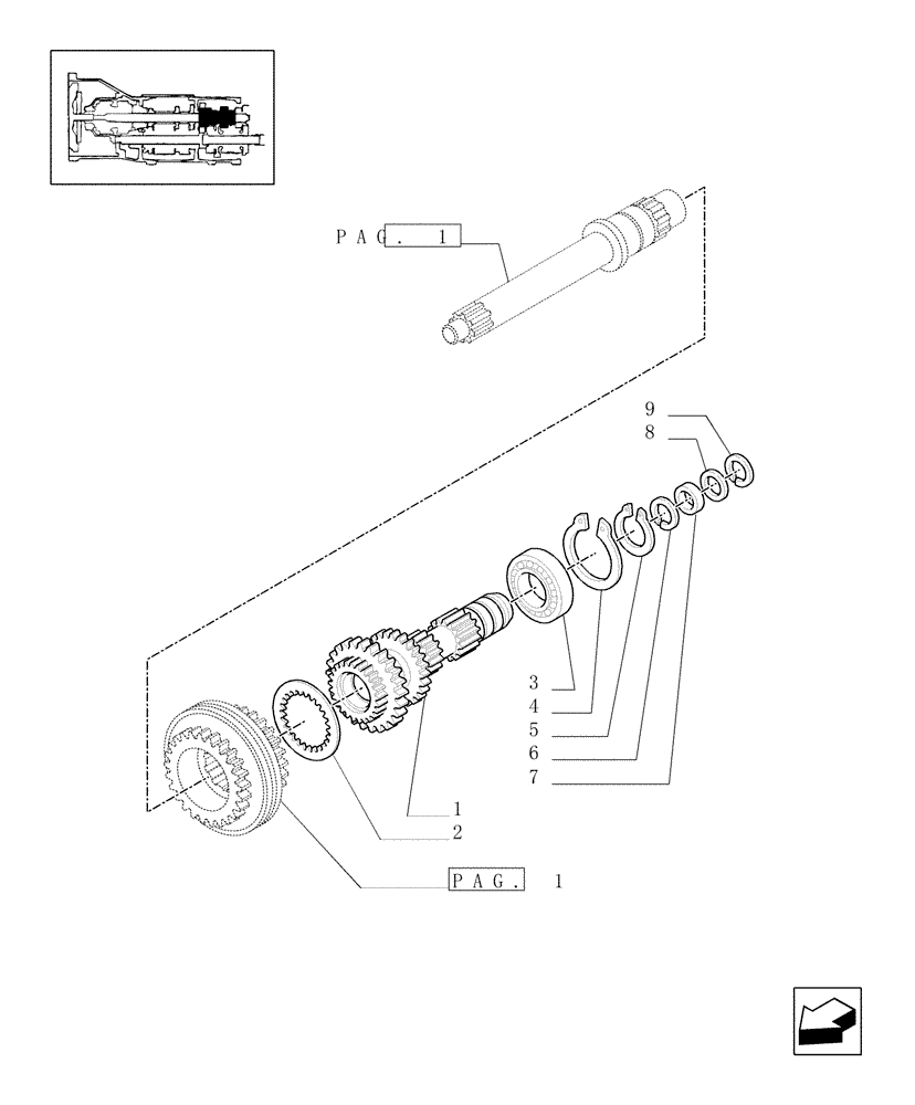 Схема запчастей Case IH JX1075N - (1.28.1/05[02]) - (VAR.297) HI-LO NA - TRANSMISSION GEARS, DRIVE GEAR SHAFT (03) - TRANSMISSION