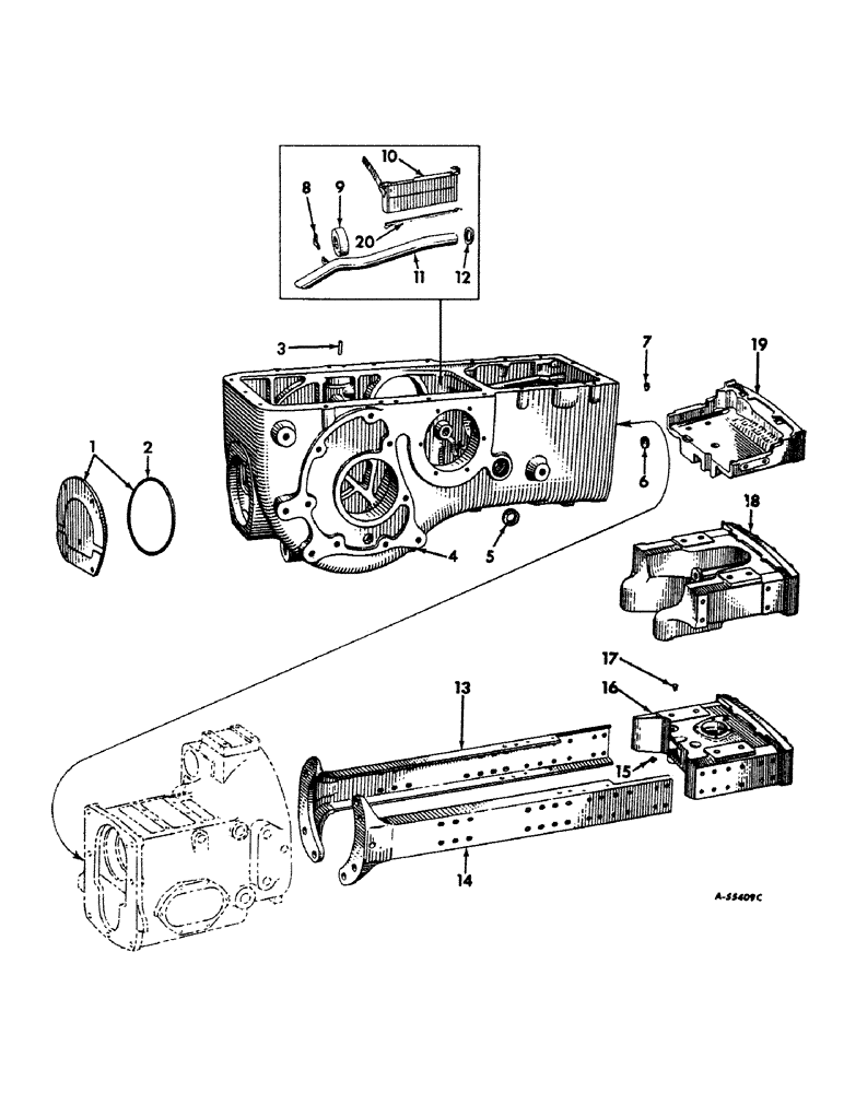 Схема запчастей Case IH 560 - (142) - REAR FRAME AND DRIVING MECHANISMS, REAR FRAME, FRONT CHANNELS, UPPER BOLSTERS & CONNECTIONS Rear Frame & Driving Mechanisms