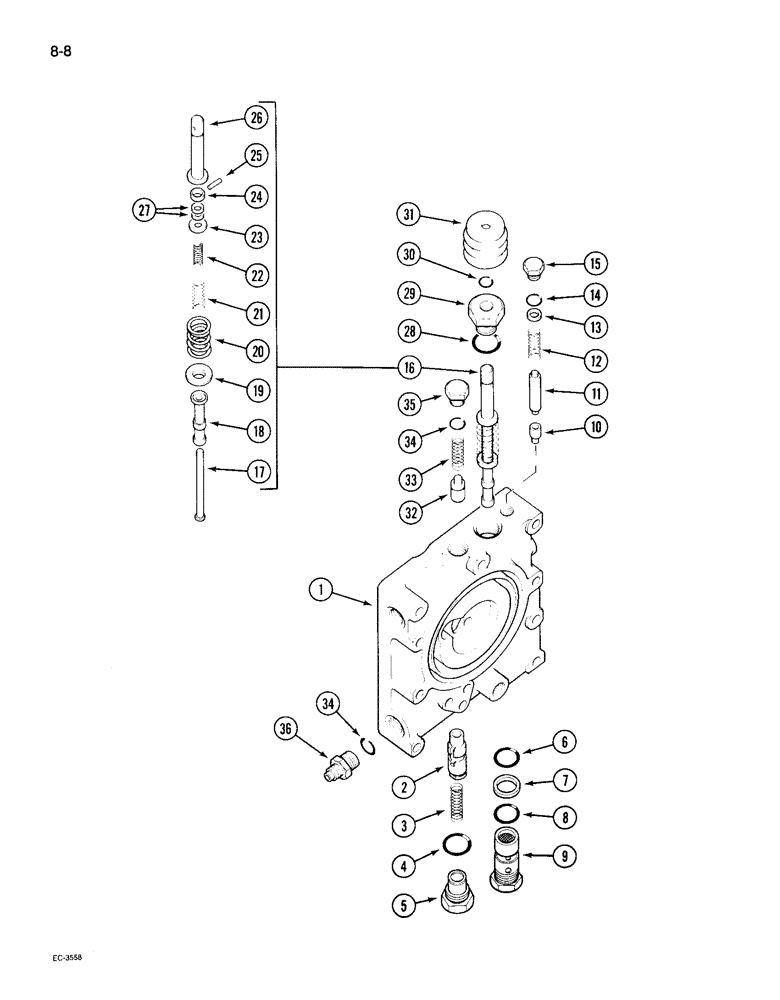 Схема запчастей Case IH 495 - (8-008) - HYDRAULIC POWER SUPPLY, MULTIPLE CONTROL VALVE (08) - HYDRAULICS