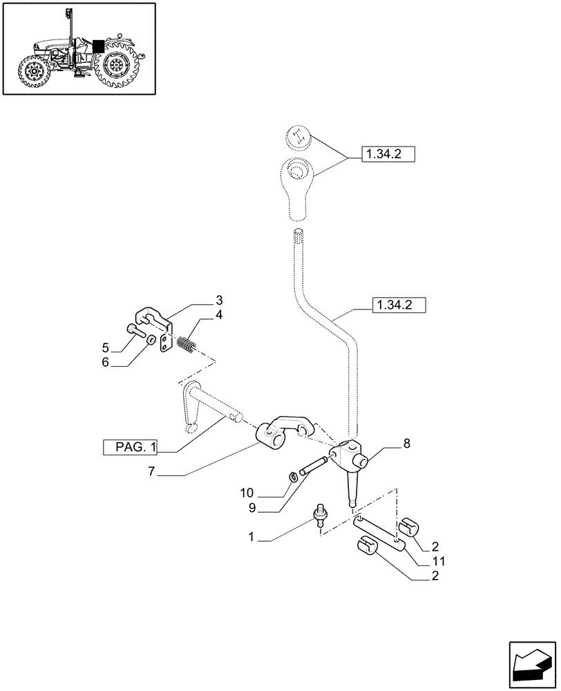 Схема запчастей Case IH JX1085C - (1.29.1/01[02]) - (VAR.007) NA PACKAGE - REVERSER CONTROL TRANSM. LEVER TIE-ROD AND ROD (03) - TRANSMISSION