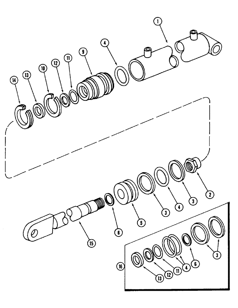 Схема запчастей Case IH 3440 - (22) - TWINE TUBE HYDRAULIC CYLINDER, 1-1/2 INCH (38 MM) BORE X 8" (203MM) STROKE 