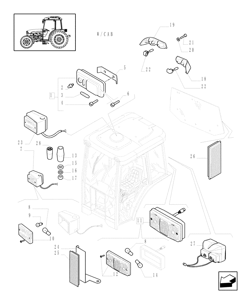 Схема запчастей Case IH JX1075C - (1.92.76/02[01]) - (VAR.007) NA PACKAGE- LIGHTING COMPONENTS (10) - OPERATORS PLATFORM/CAB