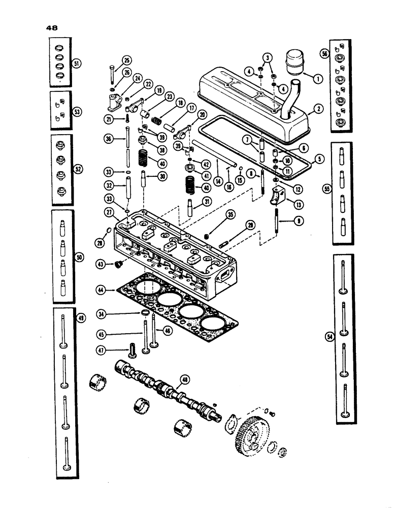 Схема запчастей Case IH 530 - (048) - CYLINDER HEAD ASSEMBLY, PRIOR TO S/N 8262800, 530 MODEL, 159 SPARK IGNITION ENGINE (02) - ENGINE