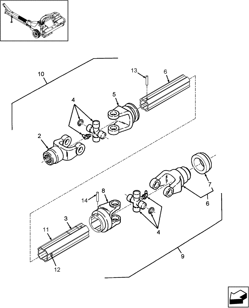 Схема запчастей Case IH FHX300 - (01.13) - POWER TAKE OFF, SECONDARY, BETWEEN P.I.N. HBJ0003677 & HBJ0047611 (01) - POWER TAKE OFF