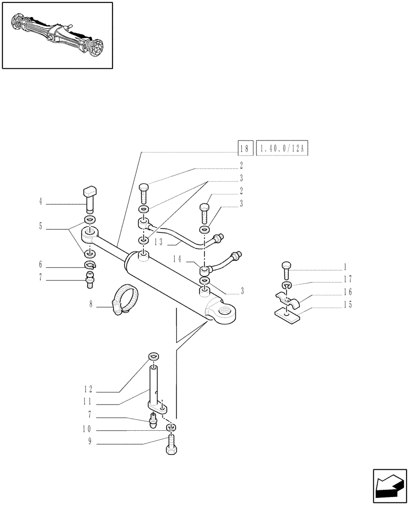 Схема запчастей Case IH JX95 - (1.40. 0/12) - 4WD FRONT AXLE - HYDRAULIC STEERING CYLINDER (04) - FRONT AXLE & STEERING