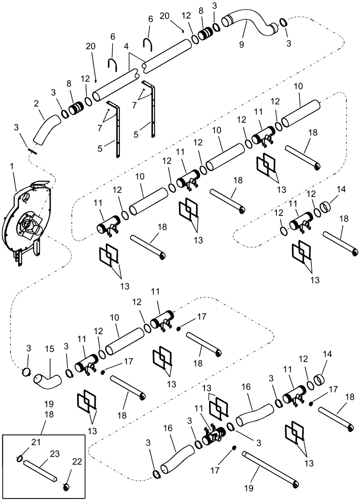 Схема запчастей Case IH 1240 - (39.110.12) - VACUUM AIR SYSTEM - 16 ROW (39) - FRAMES AND BALLASTING