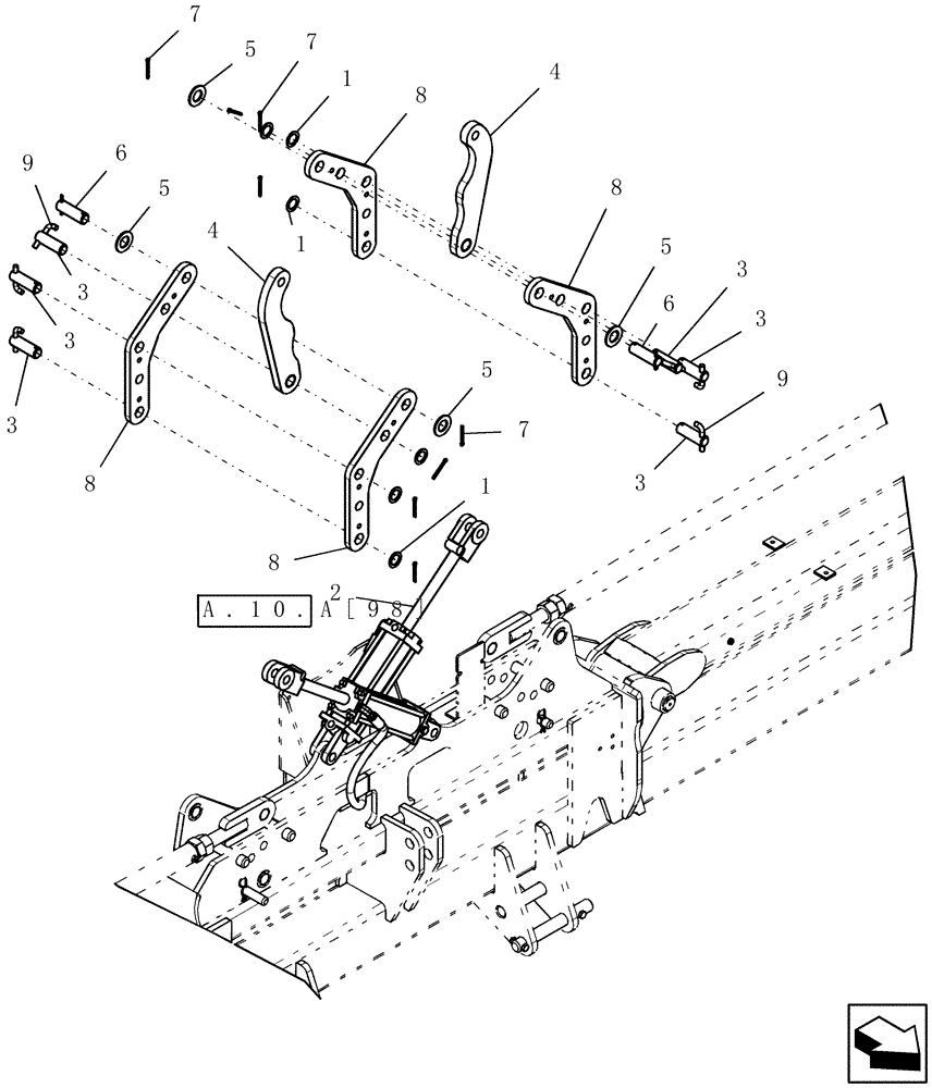 Схема запчастей Case IH 1200 - (F.10.B[04]) - GULL WING ATTACHMENT LINKAGE - 12 ROW WIDE AND 16 ROW MOUNTED STACKER F - Frame Positioning