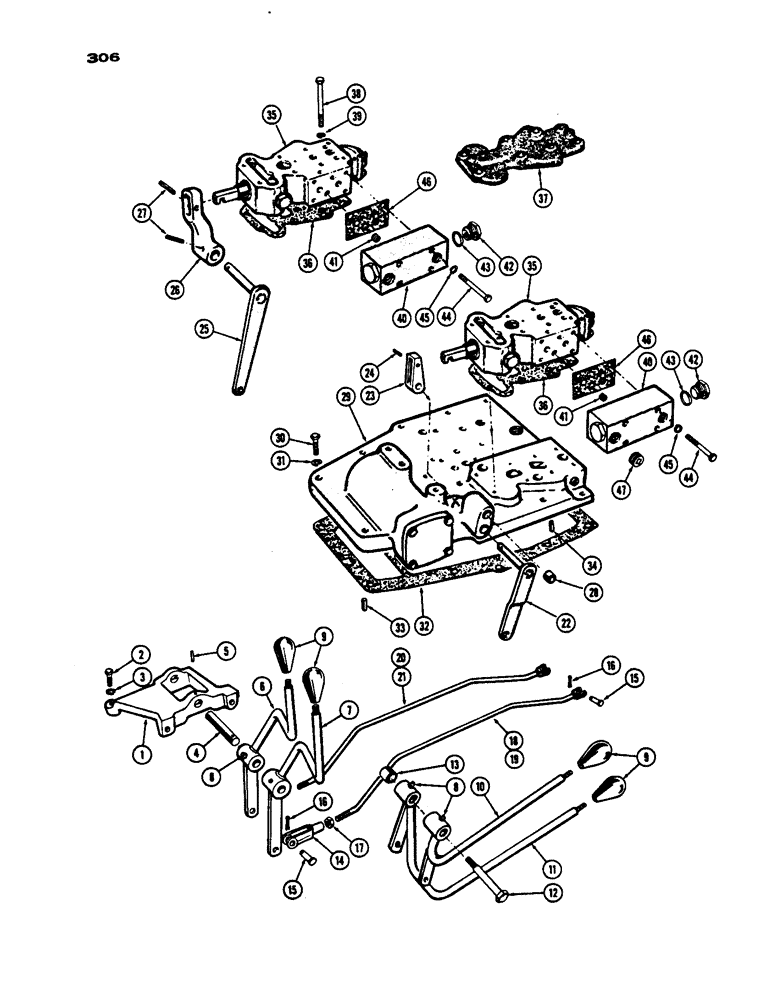 Схема запчастей Case IH 530 - (306) - HYDRAULIC CONTROLS AND LEVERS, DRAFT-O-MATIC TRACTOR, CASE-O-MATIC DRIVE, PRIOR TO S/N 8262800 (08) - HYDRAULICS