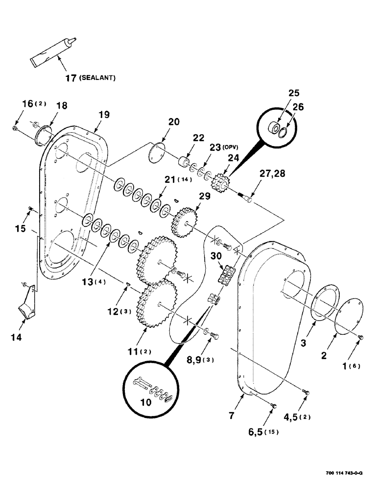 Схема запчастей Case IH 8840 - (2-08) - CHAINBOX ASSEMBLY (CONTINUED) (700114743 CHAINBOX ASSEMBLY (58) - ATTACHMENTS/HEADERS