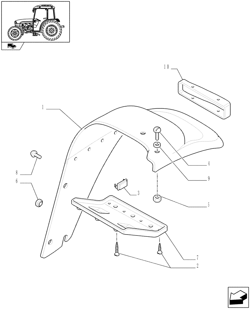 Схема запчастей Case IH FARMALL 75C - (1.92.87[03]) - MUDGUARDS AND FOOTBOARDS (10) - OPERATORS PLATFORM/CAB