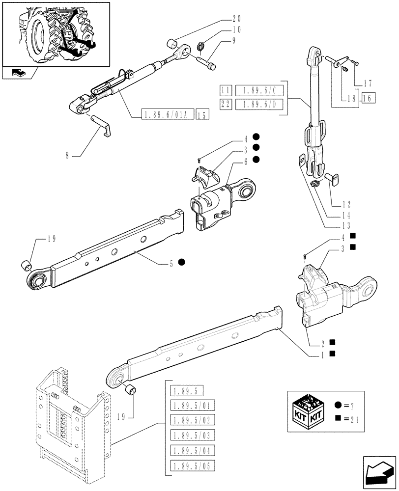 Схема запчастей Case IH PUMA 210 - (1.89.6/01) - (VAR.881) IMPLEMENT CARRIER WITH TELESCOPIC LINK ENDS (09) - IMPLEMENT LIFT