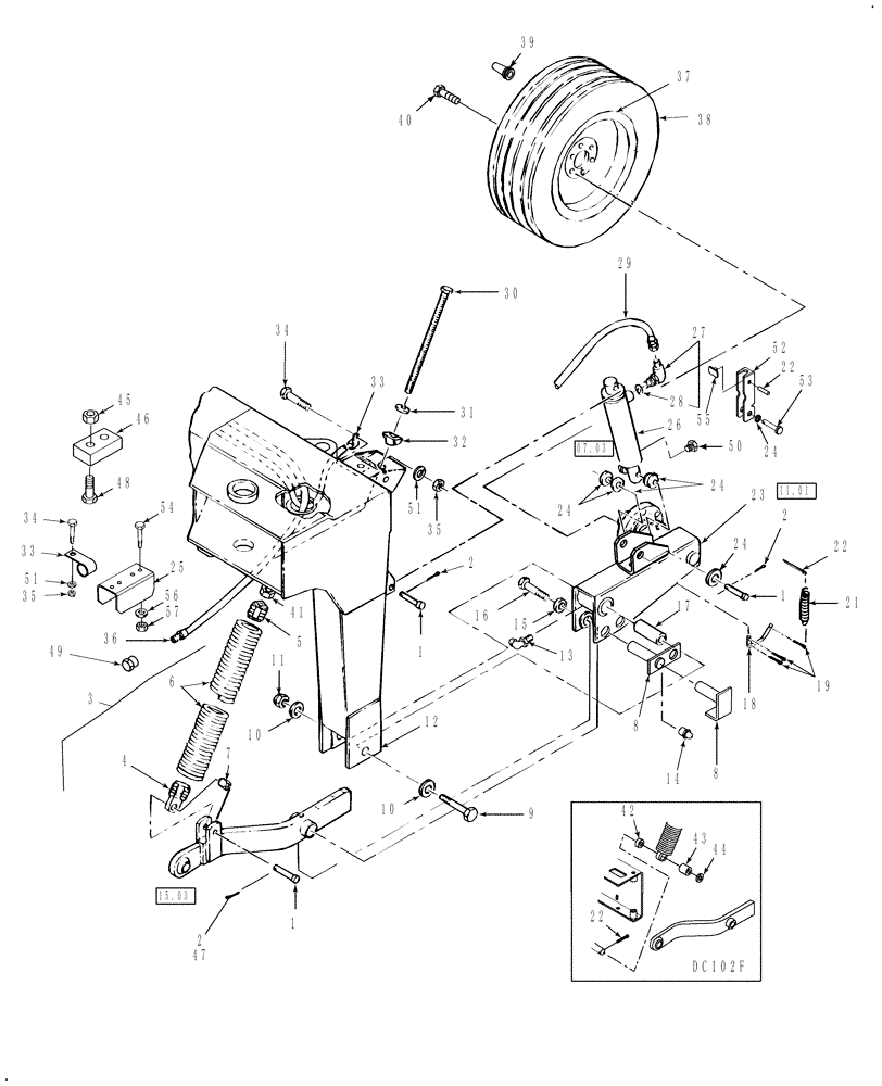 Схема запчастей Case IH DC102 - (12.05) - TRAILFRAME, LH (12) - MAIN FRAME