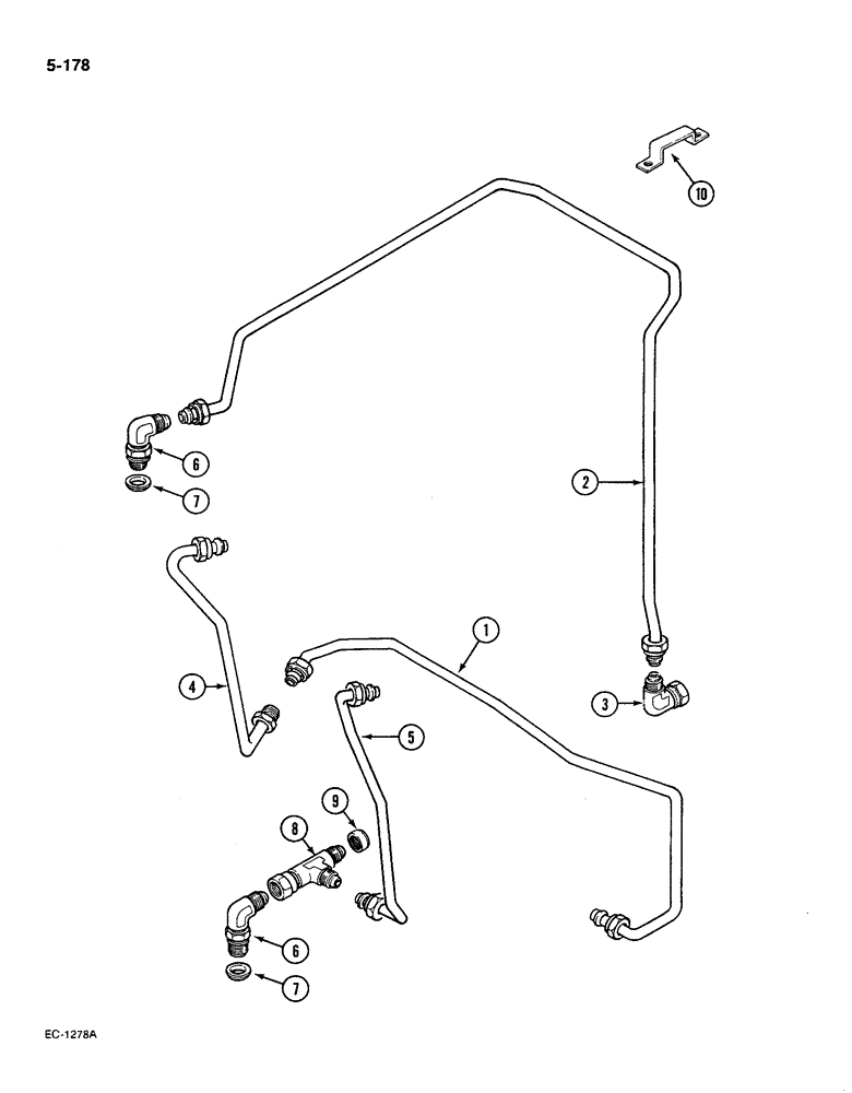 Схема запчастей Case IH 585 - (5-178) - STEERING PIPES REAR - 2 SPEED POWER SHIFT, TRACTOR WITH FORWARD AND REVERSE, P.I.N. 18001 AND AFTER (05) - STEERING