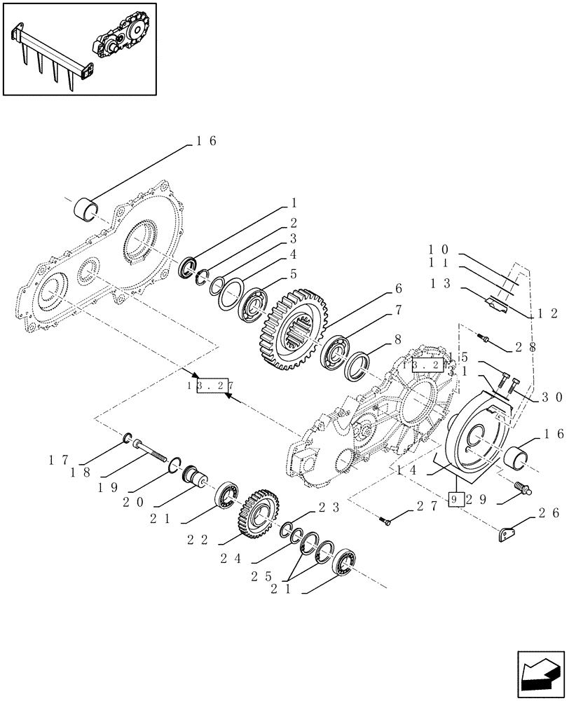 Схема запчастей Case IH LBX431R - (13.28[01]) - SHUTTLE FEEDER, GEARBOX, REAR (13) - FEEDER