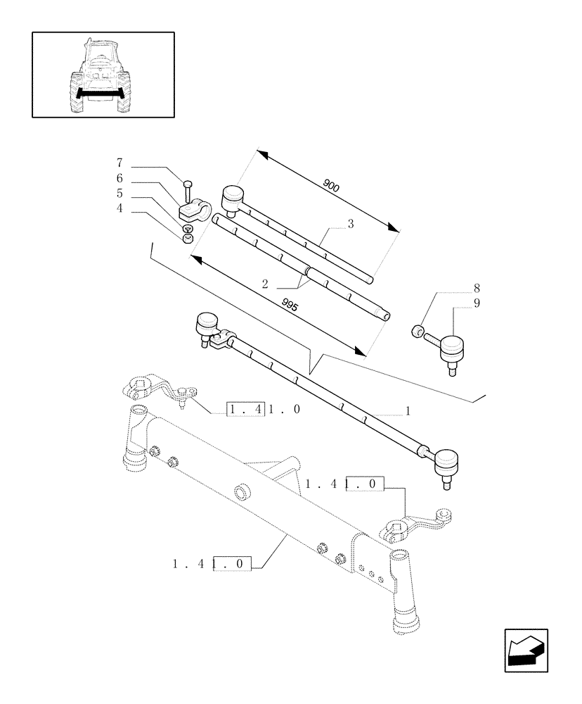 Схема запчастей Case IH JX90U - (1.41.0/ B) - FRONT AXLE - 2-WD - TRANSVERSAL STEERING TIE-ROD (04) - FRONT AXLE & STEERING