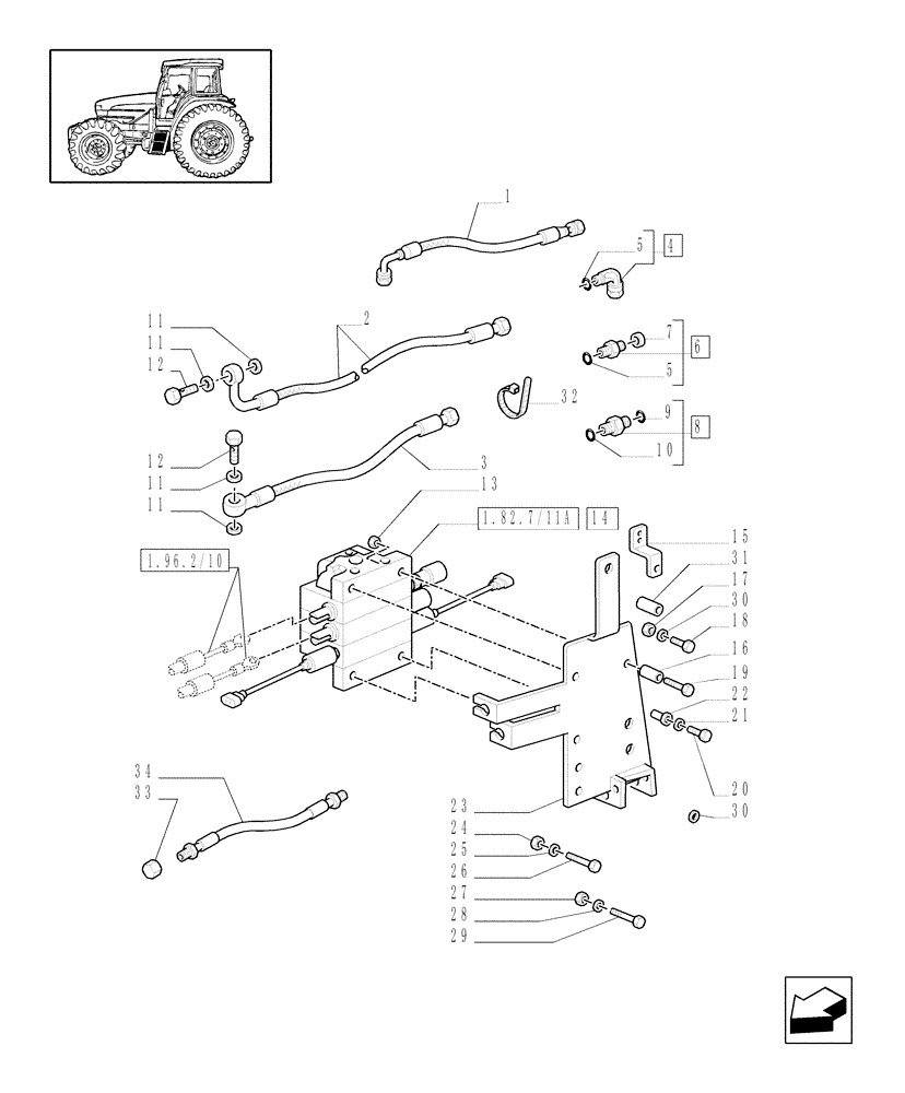 Схема запчастей Case IH MXM120 - (1.82.7/12[01]) - (VAR.245/1) 3 CONTROL VALVES WITH JOYSTICK WITH SPRUNG CAB - PIPES (07) - HYDRAULIC SYSTEM