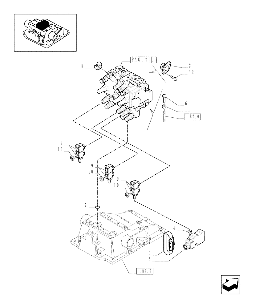 Схема запчастей Case IH MXM140 - (1.82.7/18[01]) - (VAR.170) 3-CONTROL VALVE UNIT - EXTRA EXTERNAL CONTROL VALVES AND PIPES - D5504 (07) - HYDRAULIC SYSTEM