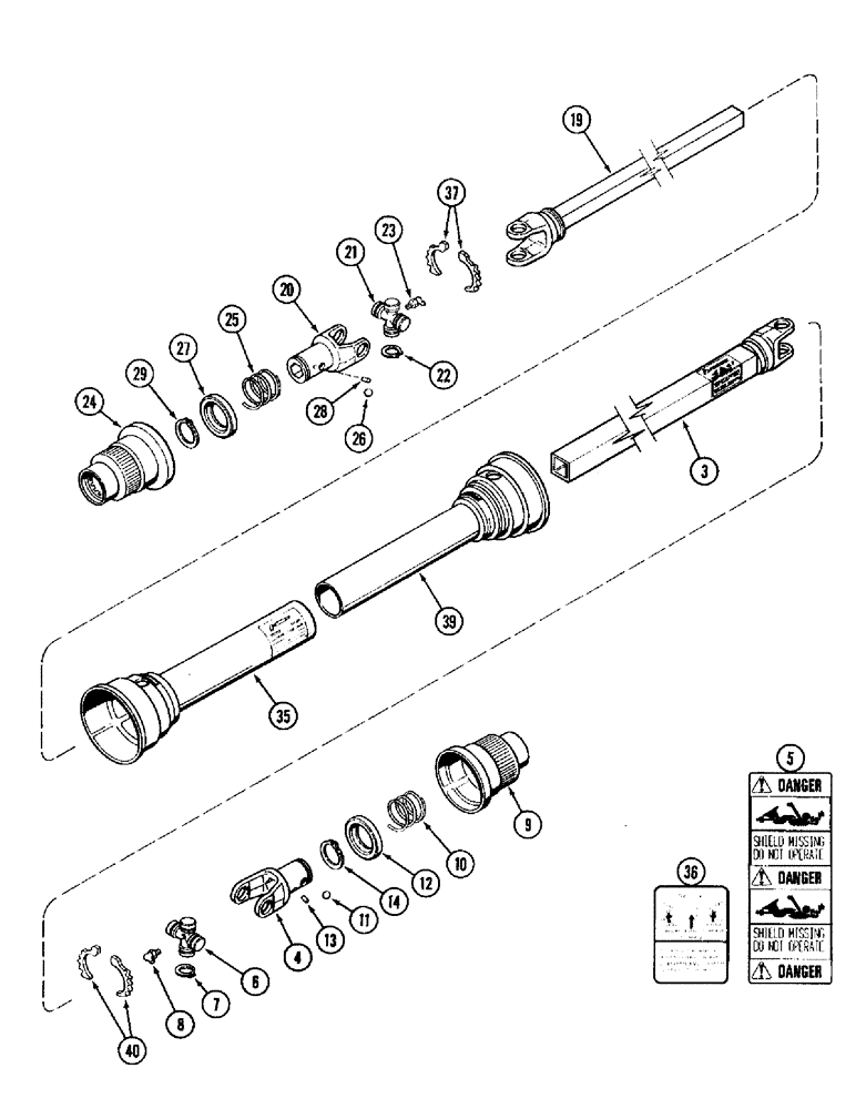 Схема запчастей Case IH 1020 - (9B-28) - KNIFE DRIVE SHAFT, 15.0, 16.5, 17.5 AND 20.0 FOOT HEADER (HAYES-DANA) (09) - CHASSIS/ATTACHMENTS