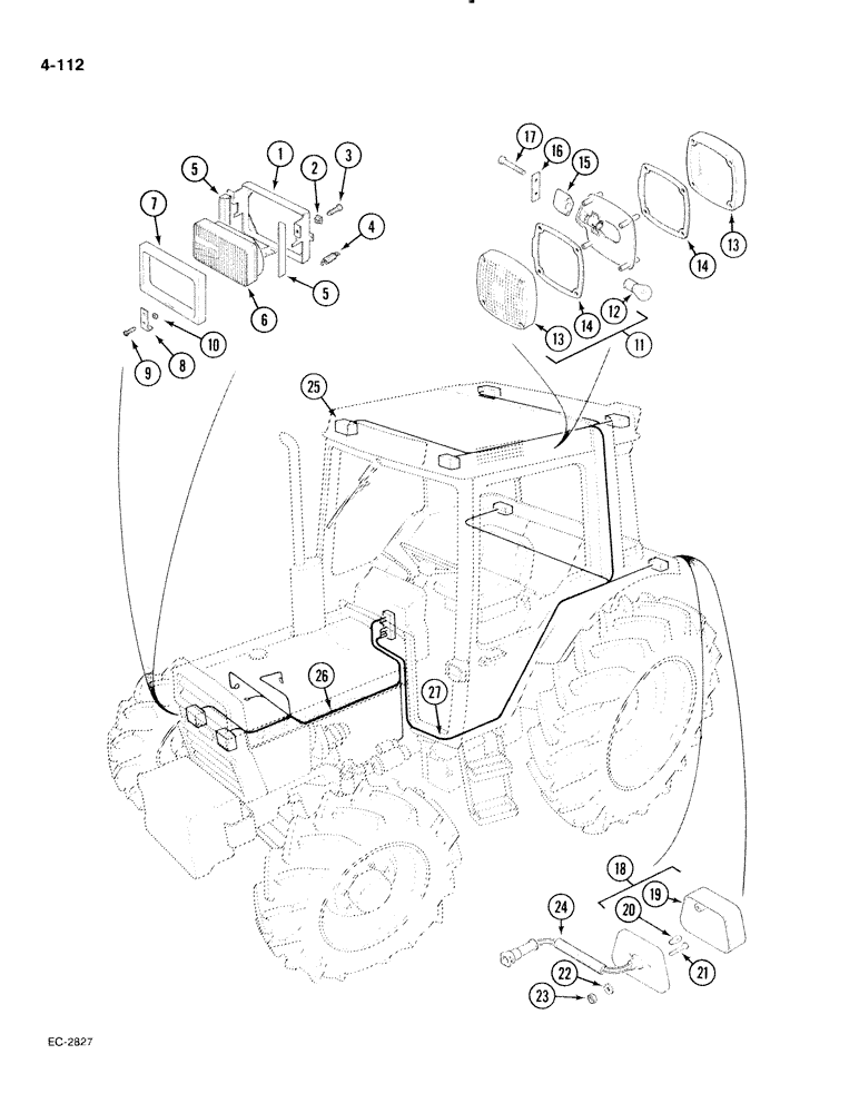 Схема запчастей Case IH 885 - (4-112) - LIGHTING AND CONNECTIONS, WITH CAB (04) - ELECTRICAL SYSTEMS