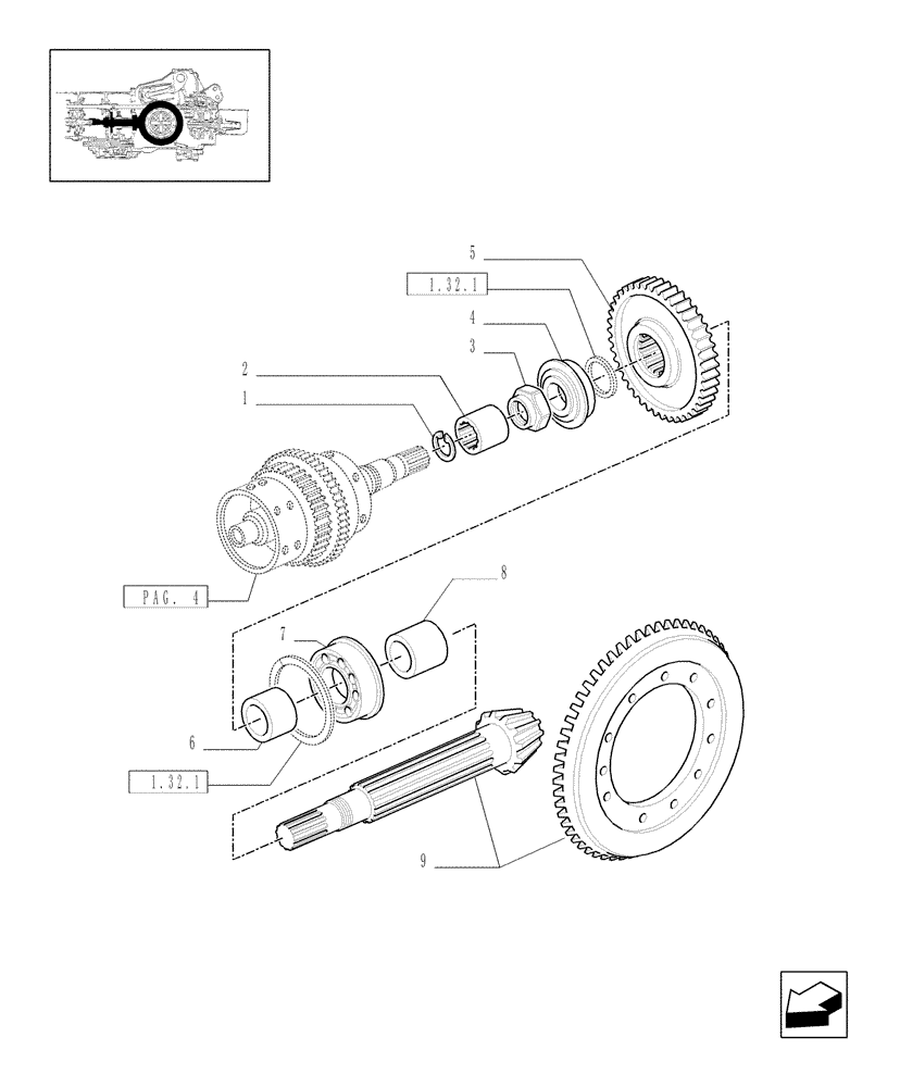 Схема запчастей Case IH MXM155 - (1.32.1/03[06]) - (VAR.281) FULL POWER-SHIFT TRANS. 18X6 (40 KPH-4WD) AND 17X6 (30 KPH) - CENTRAL REDUCTION GEARS (03) - TRANSMISSION